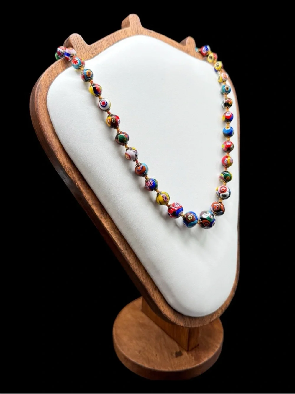 Vintage Venetian Murano Millefiori Glass Graduated Beaded Necklace Italian 20” - Picture 5 of 13